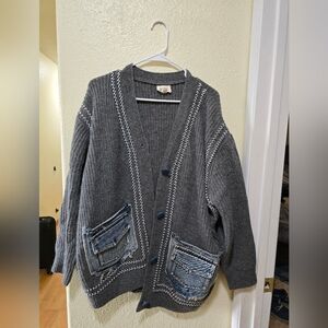 BiBi Gray Cardigan with Denim Accent Pockets
